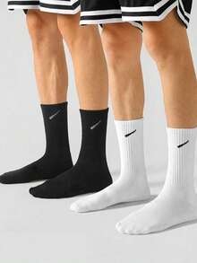 10双装男士运动袜，白色，时尚简约百搭，秋季袜 - 彩色 - 查看 3