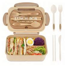 1pc 1200ml Adult Bento Box With Utensils And Leak-Proof Lid, 3-Compartment Lunch Container School Supplies,Back To School(Tableware, Lunch Boxes, And Storage Bags Can Be Selected For Purchase)