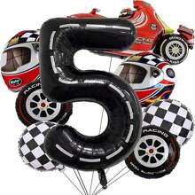 40-Inch Black And White Striped Racing Car Pattern, Tire, Grid Design, Number Balloon For Birthday Party Decor - Multicolor - View 5