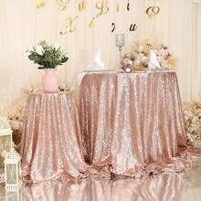 2pcs 50-Inch Round Tablecloth, Rose Gold Sequin Tablecloth, Glitter Tablecloth For Wedding, Holiday, Party, Restaurant, Engagement, Home, Outdoor, Dessert Table, Ceremony Decor - Multicolor - View 15