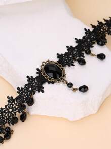 Cuiwrgrs 1件哥特风蕾丝颈链，复古项圈项链，情人节配饰 - 黑色 - 查看 5