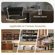Nalupatio Set Of 2 Luxurious Bar Stools With Velvet Upholstery, Backrest & Footrest – Height Adjustable & Swivel, With Gold Metal Base - Black - View 6
