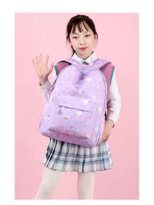 New Elementary School Girl Backpack Three-Piece Set Fashion Print  Princess Style Foreign Trade - Purple - View 2