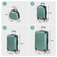 SUNROAD A Stylish Set Of ABS Suitcases With Vertical Stripes, Four-In-One Design With Handles And Universal Wheels. Available In 20in, 24in, 28in Sizes And 12in Carrying Case, Featuring ABS Aluminum Golden Pull Rods In A Fashionable Rose Gold Color Scheme - 綠松石 - 查看 2