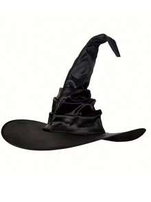 1pc Women's Black Pleated Witch Hat, Suitable For Halloween Party, Costume, And Funny Matching Pumpkin Vampire Costume Autumn