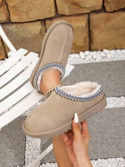 Women's Winter New Outdoor Slippers, Plush Thickened Faux Fur Flat Shoes, Casual Comfortable Non-Slip Indoor Home Slippers