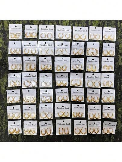 10 对女士不锈钢环形耳环套装 - 简约、日韩风格、时尚精致的不对称造型、适合日常和派对场合、无宝石镶嵌