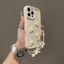 1件装蝴蝶结仿珍珠腰链全包防摔手机壳，兼容 16/15 PRO MAX/15 PLUS/15 PRO/15/14 PRO MAX/14 PLUS/14 PRO/14/13 PRO MAX/13 PRO/13/12 PRO MAX/12 PRO/12 PRO MAX/11 PRO/11/XS MAX/XR/XS/7/8 PLUS，透明防震保护套，仿珍珠蝴蝶装饰手机壳，带蝴蝶结手链，兼容三星Galaxy A14 A34 A54 A15 A25 A35 A55 S23 S23Plus S23ultra S23fe S24 S24plus S24ultra S24fe S25 S25plus S25ultra，防水防刮，国际版，非国内版 - 白色 - 查看 4