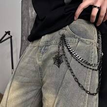Halloween Punk Multilayer Pants Chain Belt Metal Stars Cross Spider Web - Graphite Triple-layer Spider Web Zipper - View 2