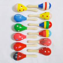 2 件/8 件/12 件彩色木制沙锤、迷你沙球玩具、手敲打击乐摇铃、木制伦巴舞摇铃，节奏清晰的手工乐器，适用于派对礼物、音乐乐趣、生日派对、嘉年华 - 彩色 - 查看 6
