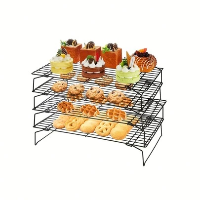 4-Layer Foldable Cooling Rack, Baking Pan Wire Rack, Stackable Baking Cooking Dry Wire Cooling Rack Adjustable 4 Setting Designs, Camping Grill For Cooking Baking Cool Baking Cookie Cakes Baking Gifts For Women