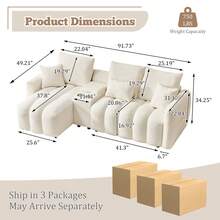 91" L Shaped Sofa With Storage Console, Plush Cloud Couch With Cup Holder And Hiden Storage Compartment, Soft Teddy Fabric 3-Seater Sectional Couch For Living Room & Apartment - 米色 - 查看 9