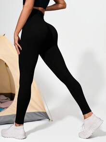 Quần legging bó cạp cao liền mạch có gân dành cho nữ - Quần legging Cloud Soft mềm mại như làn da thứ hai, nhanh khô, thoáng khí, co giãn 4 chiều, dùng để chạy bộ, đạp xe, tập yoga, bóng chày, thường ngày, màu đen - màu đen - Xem 2