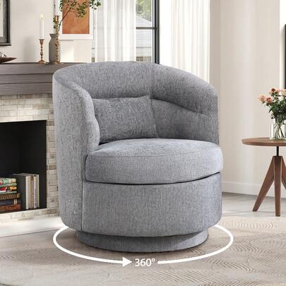 EBELLO Swivel Accent Chair, Mid-Century Modern Upholstered Arm Chair For Living Room, Bedroom