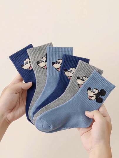 Disney 3/6双装可爱米奇老鼠袜子，男童中筒袜，韩版卡通女童袜子，秋冬季婴儿袜