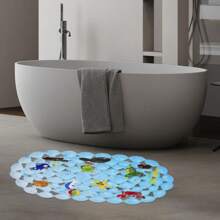 1片卡通治愈贝壳图案PVC速干防滑浴室垫，强力防滑卡通浴室地毯