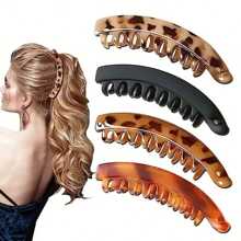 4 Pcs/1pc Banana Clips Claw Hair For Thick Hair , Strong Hold Ponytail Large Banana Clip , Non-Slip Banana Claw Clips Hair For Fine Hair Curly Hair Accessories Women Girls, Hair Claws, Hair Slide, Hair Barrettes - 4pc - View 13