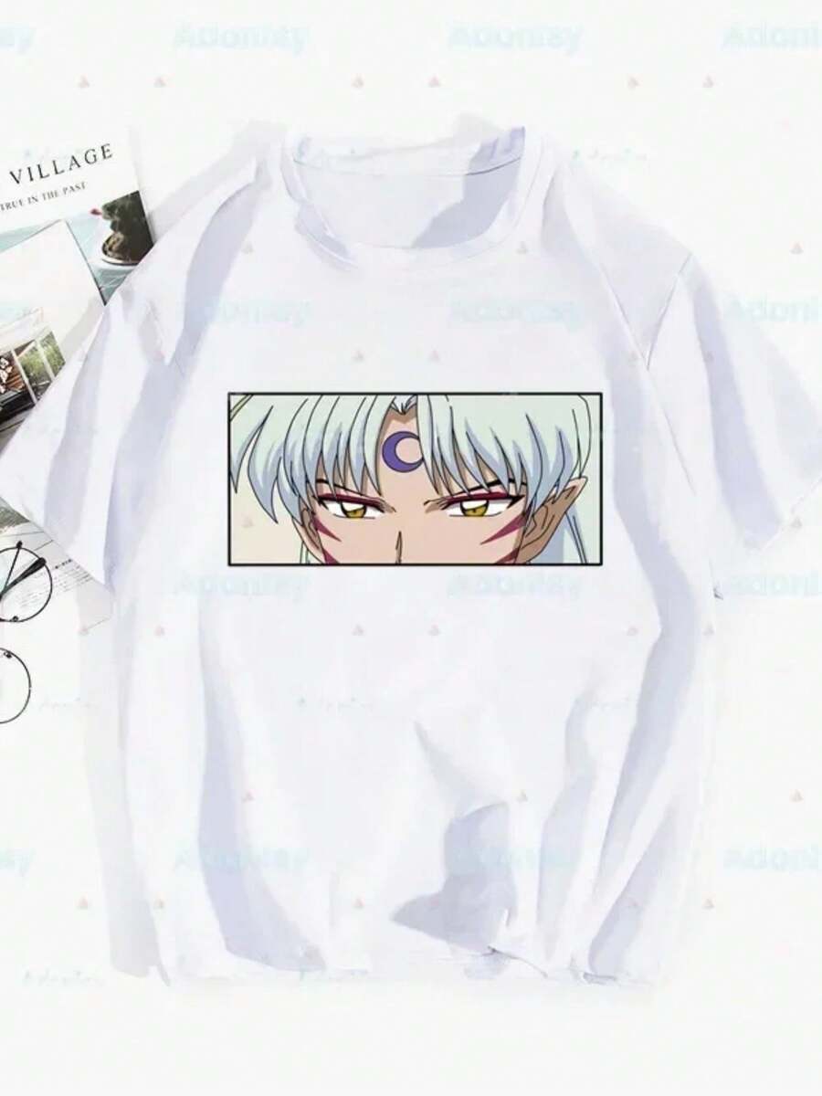 InuyashaS Sesshoumaru Higurashi Kagome Harajuku Man Women T Shirts Tees Shirt Tops Design Short-Sleeved Aesthetic Anime T Shirt8 - trắng - Xem 1