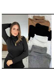 Kit 5 Plain Basic Knit Blouse With Cacharrel Collar Winter Fashion - Blanco y Negro - Ver 2