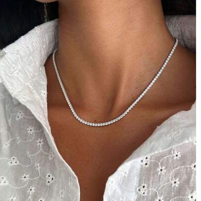 1pc 2mm Top-Grade Hip Hop Four-Claw Pave Diamond Tennis Chain Necklace, Adjustable Platinum Plated S925 Or 925 Sterling Silver Sparkling Luxurious Refined Jewelry, Ideal Gift For Women