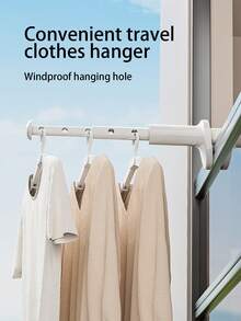 1 Giá phơi quần áo du lịch có thể thu gọn, Móc treo gấp gọn di động cho khách sạn, sử dụng trong nhà, không cần khoan - trắng - Xem 4