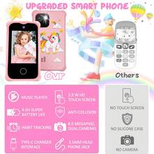 Kids Smartphone Toy With 32GB Card, 2.8" Touchscreen Travel Set With Wrist Strap, Dual Selfie Cameras + Music Player, 8 Games & 20 Photo Stickers, Perfect Gift For Boys Girls Ages 3-12