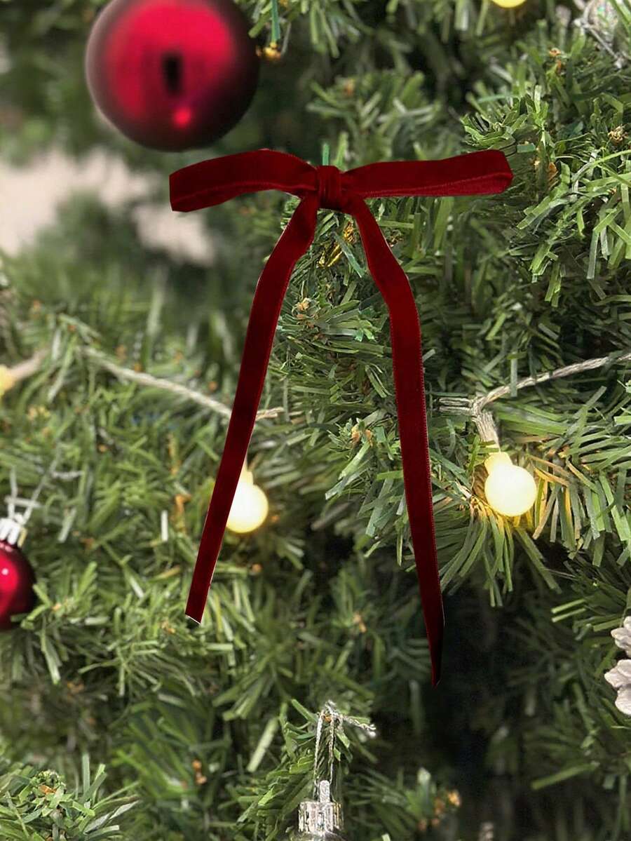 12 件复古天鹅绒圣诞蝴蝶结，用于圣诞树装饰、天鹅绒圣诞饰品、乡村工艺品和礼品、经典涤纶丝带蝴蝶结、圣诞花环蝴蝶结、礼品和节日家居装饰、花环丝带蝴蝶结、情人节婚礼生日节日家居和婚礼装饰 - 酒紅色 - 查看 1
