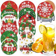12pcs Christmas Santa Claus & Tree DIY Diamond Painting Coaster Kit, 5D Diamond Art Coasters For Home Decor, Craft Gift, Suitable For Beginners, Indoor Decoration, Develop Hands-On Ability, Acrylic Diamond Coaster With Cork Mat, Adult DIY Diamond Painting Craft, Ideal For Diamond Painting Enthusiasts, Holiday Gift, Includes Tools, With Iron Stand Coaster