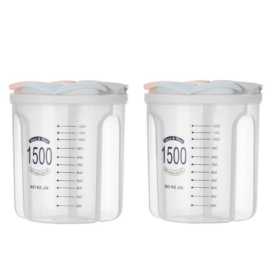 Vorratsdosen 2er‑Set 1,5 L für Lebensmittel, Blütenblattklappe, Trennwanddesign, Aufbewahrungsbox Küche luftdicht, Behälter mit Deckel, Vorratsbehälter Plastik, Frischhaltedosen mit Deckel, für Vollkorn, Bohnen