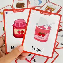 Lachilly Tarjetas didácticas para aprender vocabulario en español, tarjetas de aprendizaje de vocabulario para niños, palabras de alimentos, animales, partes del Body, frutas, verduras, tarjetas cognitivas educativas para preescolar y jardín de infantes, herramientas de aprendizaje de idiomas, recursos y materiales de aprendizaje para el hogar y el aula