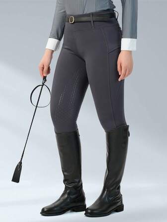 BEROY Pantalones de montar para mujer con silicona en todo el asiento, mallas de equitación para escuela y montar a caballo con bolsillos