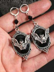 Hoa tai đính hạt hình dơi phong cách Gothic cho tiệc Halloween, hoa tai sáng tạo vui nhộn cho tiệc Halloween - Bạc - Xem 4