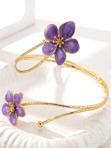 1pc Punk Style Exaggerated Alloy Metal Multicolor Enamel Flower Bracelet, Fashion & Cooling Summer, Long-Lasting Colorful Floral Arm Cuff, Suitable For Women's Daily Wear, Holidays, Mother's Day Gift, Socializing, Parties, Beach, Vacation