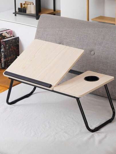 Scrivania pieghevole per laptop in acero bianco da 1 pezzo con portabicchieri - Tavolino portatile da letto, angolo regolabile su 5 livelli (inclinazione), legno massello - Scrivania efficiente e salvaspazio per ufficio domestico, dormitorio, letto, divano - Perfetta per lavorare, studiare, cenare - Scrivania leggera per laptop, supporto per laptop da tavolo, spazio di lavoro in camera da letto, design estetico moderno, struttura durevole.