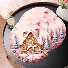 2 piezas/4 piezas/6 piezas Manteles individuales de silicona con estampado de casa de jengibre, decoración navideña, adecuados para mesa de comedor, bar de café, todo el año, manteles lavables para mesa, decoración de habitación, posavasos, manteles de escurrimiento, manteles individuales de cocina y comedor, decoraciones de fiesta interior y exterior, decoración del hogar, regalo ideal