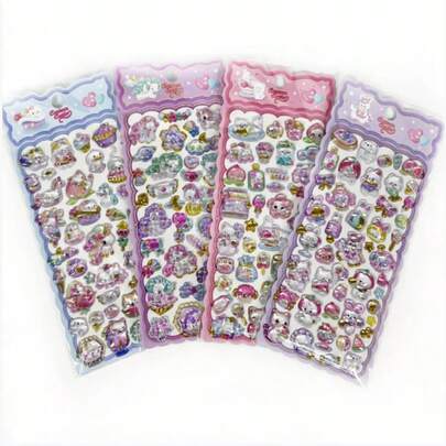 Cute Small 3D Kawaii Stickers - Adorable Cats, Animals And Fantasy Themed Fluffy Transparent Stickers - 4 Designs With Glitter And Gold Accents For Scrapbooking, Phone Case Decor (Random Assortment)