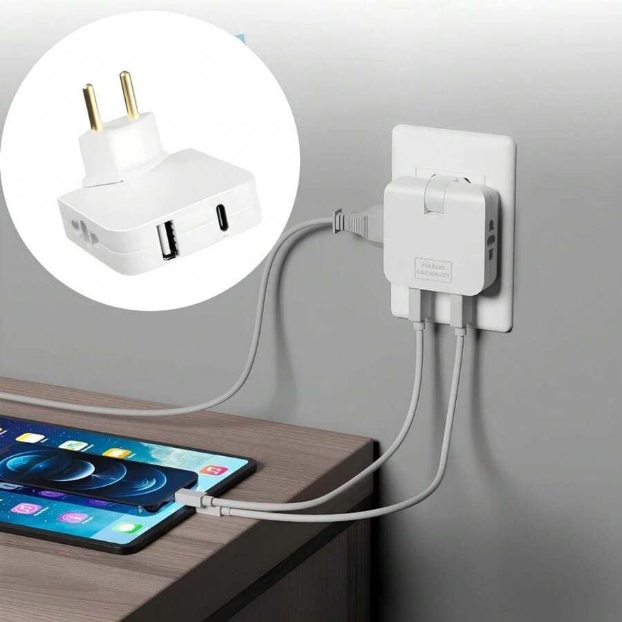 Benjamin Articulated Flexible Portable Bivolt Power Adapter With 4 Inputs, 1 USB And 1 USB-C Supports Current Up To 10A - 查看 1
