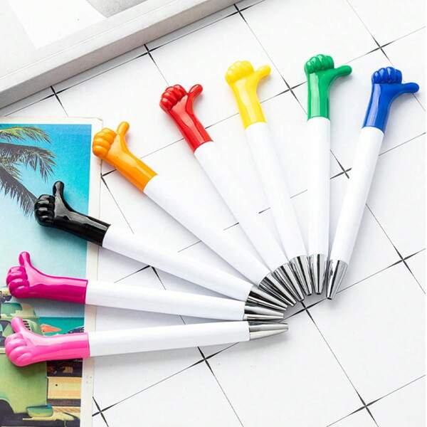 7pcs Colorful 1.0mm Thumb-Shaped Ballpoint Pens - Colorful Rotating Thumb Design, Retractable Gift And Prize Writing Pens, Medium Tip, Plastic Body, Ink-Free Click Pens For Smooth Writing Experience, Prize Pens | Colorful Thumb Pens | Clickable Pens