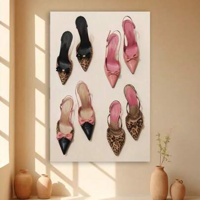 1PC Framed Leopard Print High Heels Poster Preppy Wall Art Pink Decor Y2k Cheetah Room Aesthetic For Bedroom Optional Frame