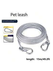 15m Steel Wire Dog Leash, Stainless Steel Clasp Multi-Function Standard Leash