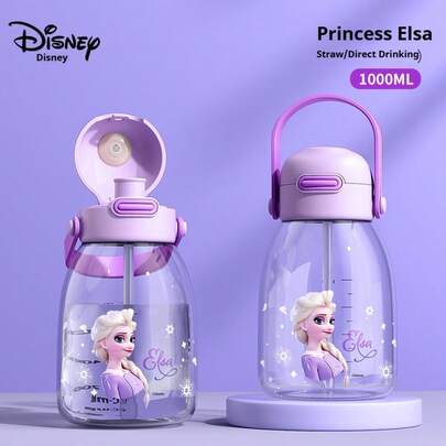 1pc 1000ml Drop-Resistant Large-Capacity Water Bottle Straw Direct Drinking Double Lids One-Button Open Sealing Leak-Proof Suitable For Picnics