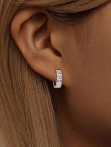 1Pair Three Moissanite Diamond Hoop Earrings S925 Sterling Silver Wedding Earrings Engagement Stud Earrings Luxury Jewelry For Gifts Women Anniversary