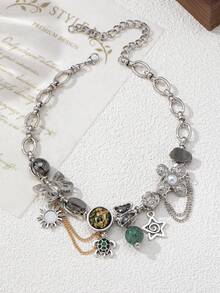 1 pieza Nuevo diseño de collar de cadena versátil y minimalista con múltiples elementos, collar de clavícula de alta gama para mujeres, adecuado para fiestas, festivales de música y diversas ocasiones - Multicolor - Ver 4