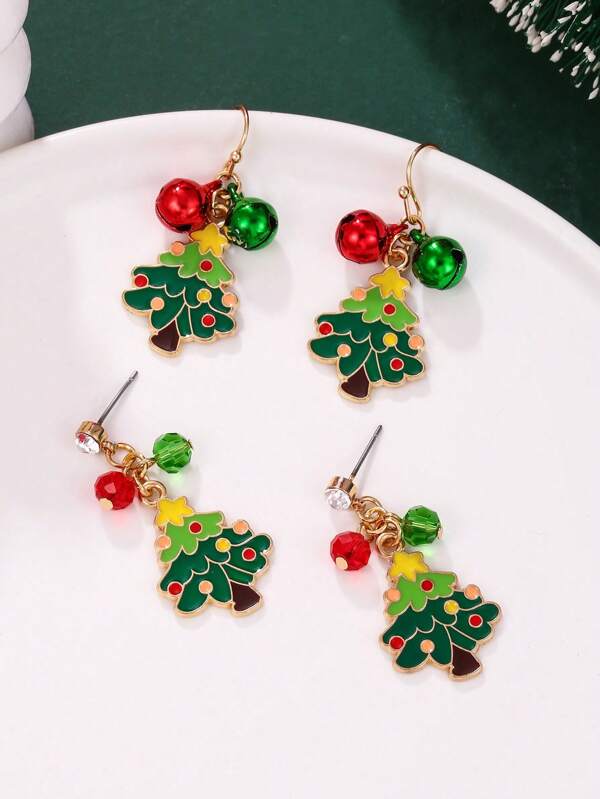 1 Pair Christmas Series Alloy Drip Oil Cartoon Christmas Tree Pendant Earrings, Sweet, Exquisite, Romantic Earrings, Holiday Accessories