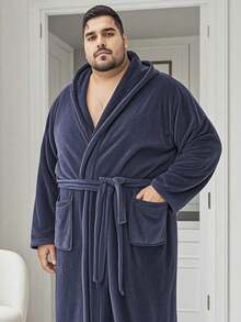 1件珊瑚绒纯色男女通用成人连帽浴袍，毛绒睡衣，男士圣诞礼物，吸水柔软不掉毛家居服法兰绒浴袍 - 深灰色 - 查看 1