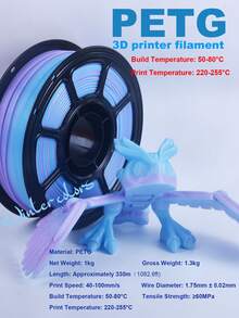 MXLX PETG 3D Printer Filament, 1.75mm, 1kg (2.2 Lbs), High-Precision, Strong, Odorless, Fluid, Moisture-Resistant 3D Printing Filament, Available In A Variety Of Rainbow Colors.