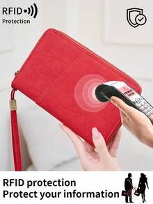 CHARM INFINITE Nova Bolsa para Passaporte com Bloqueio RFID, Pode Guardar Vários Passaportes, Bolsa de Armazenamento para Cartões de Viagem e Documentos, Carteira Longa para Passaporte com Material Suave ao Toque e Zíper, Alça de Pulso Destacável, Presente do Dia dos Namorados, Envie para a Esposa ou Namorada