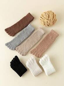 1双男士毛绒分趾袜，女士柔软毛绒分趾袜，冬季保暖室内拖鞋袜