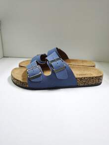 Sandalias de mula casuales con doble correa y hebilla, con suela de corcho suave y soportes para el arco, cómodas y antideslizantes, ideales para uso diario, playa y vacaciones, aptas para parejas