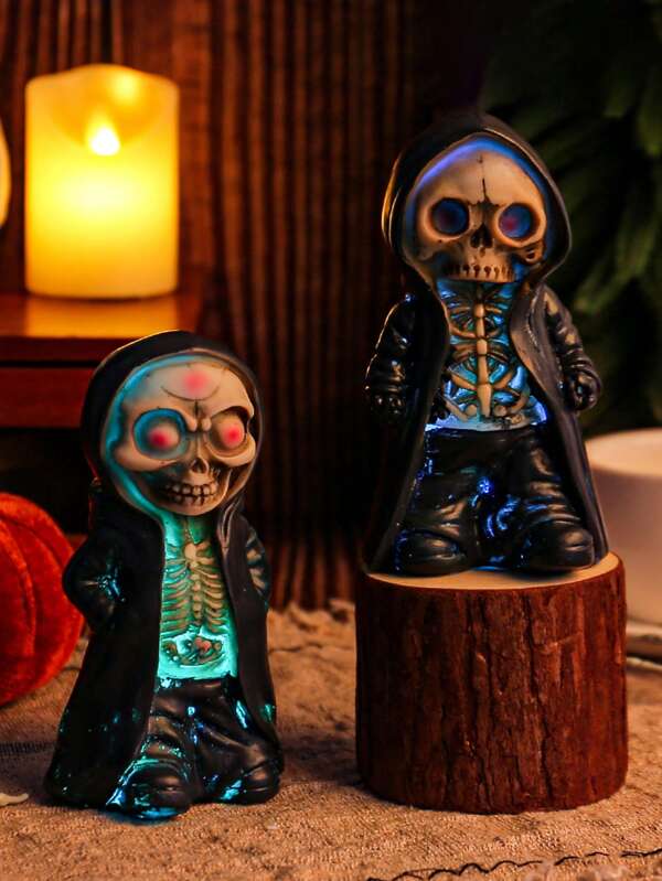 1/2 piezas Esqueleto de pie de Halloween, adornos creativos de hombre con máscara de fantasma y horror, artesanía de resina. Regalo perfecto de Halloween y Navidad para amantes, padres y amigos.